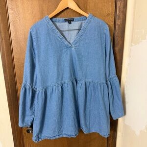 Lane Bryant 18/20 Light Blue Denim V-Neck Tunic 100% Cotton